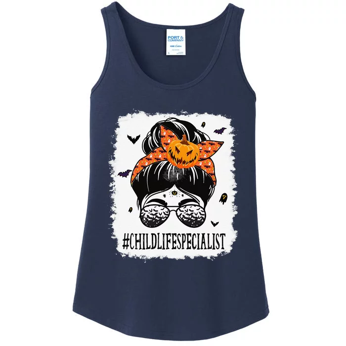 Child Life Specialist Messy Bun Spooky Pumpkin Halloween Ladies Essential Tank