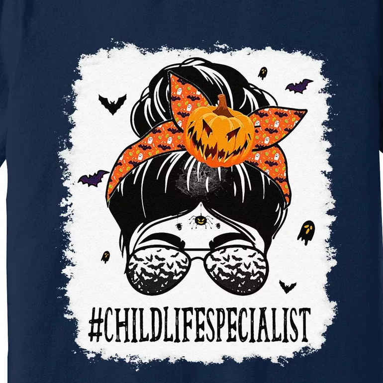 Child Life Specialist Messy Bun Spooky Pumpkin Halloween Premium T-Shirt