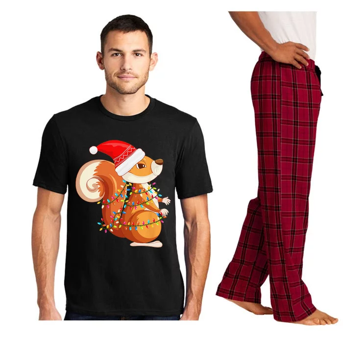 Christmas Lights Squirrel Wearing Xmas Hat Squirrel Lover Pajama Set