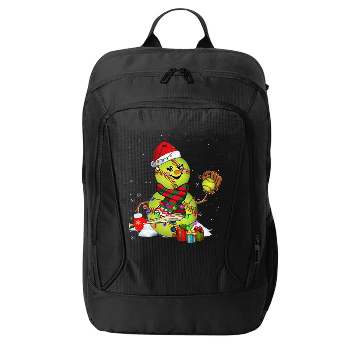 Christmas Lights Santa Snowman Playing Softball City Backpack