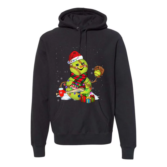 Christmas Lights Santa Snowman Playing Softball Premium Hoodie