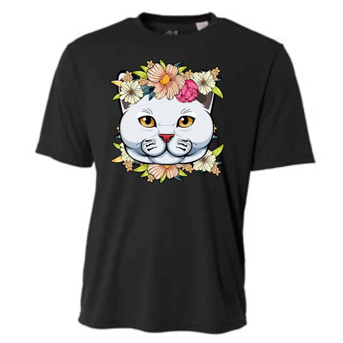 Cat Lover Spring Floral Gift Cooling Performance Crew T-Shirt