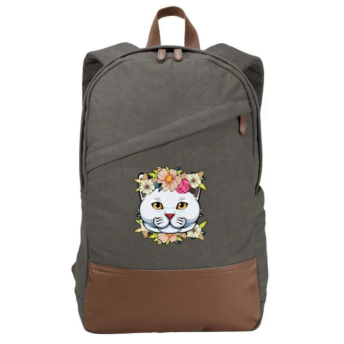 Cat Lover Spring Floral Gift Cotton Canvas Backpack