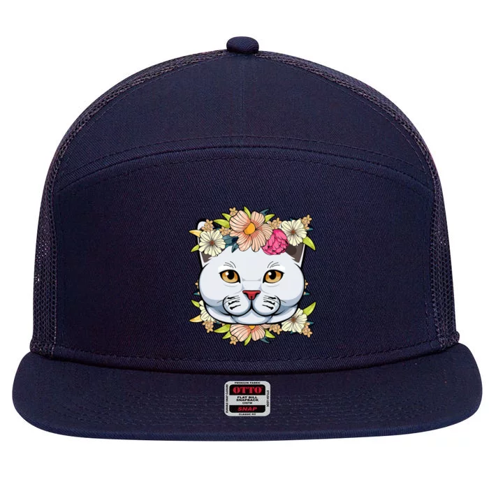 Cat Lover Spring Floral Gift 7 Panel Mesh Trucker Snapback Hat