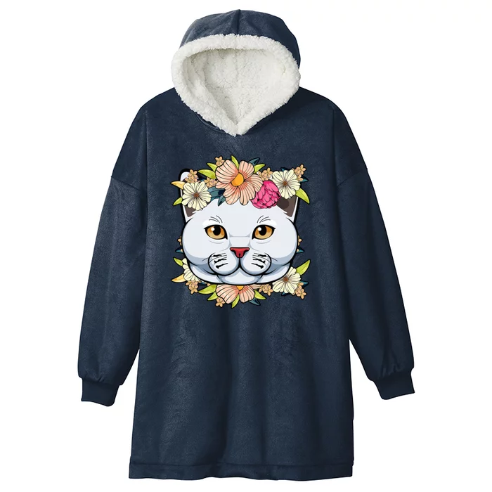 Cat Lover Spring Floral Gift Hooded Wearable Blanket