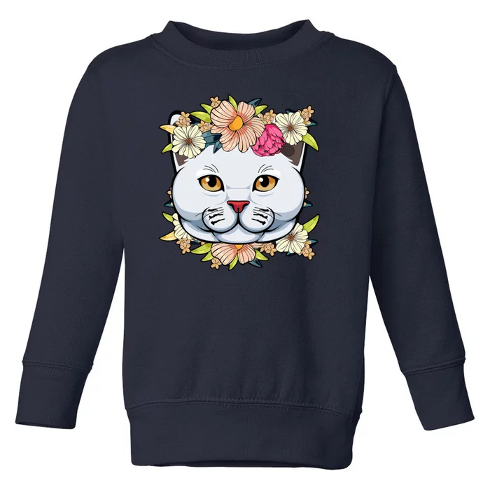 Cat Lover Spring Floral Gift Toddler Sweatshirt