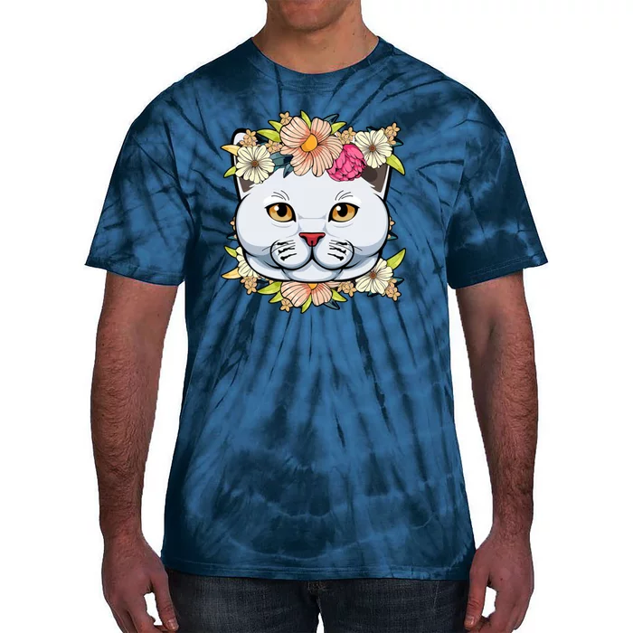 Cat Lover Spring Floral Gift Tie-Dye T-Shirt