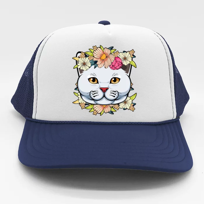 Cat Lover Spring Floral Gift Trucker Hat