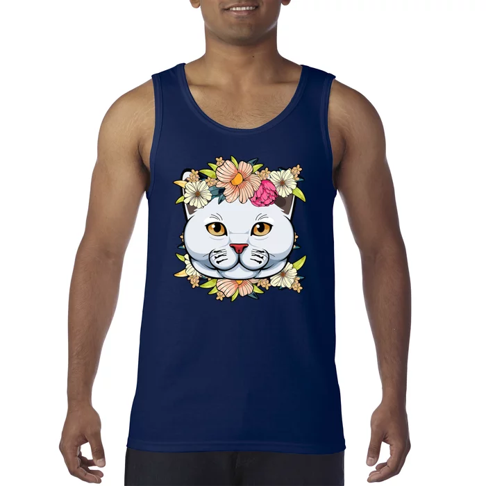 Cat Lover Spring Floral Gift Tank Top