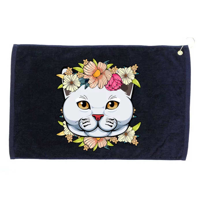 Cat Lover Spring Floral Gift Grommeted Golf Towel