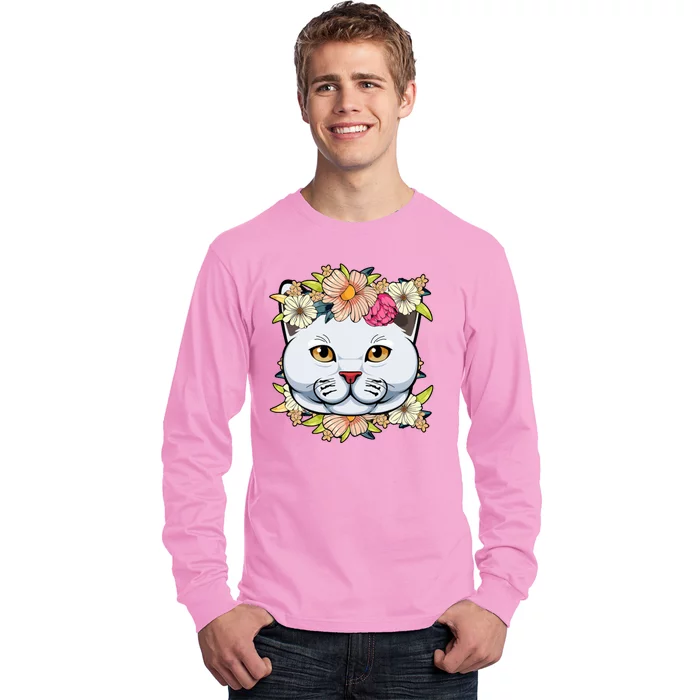 Cat Lover Spring Floral Gift Long Sleeve Shirt