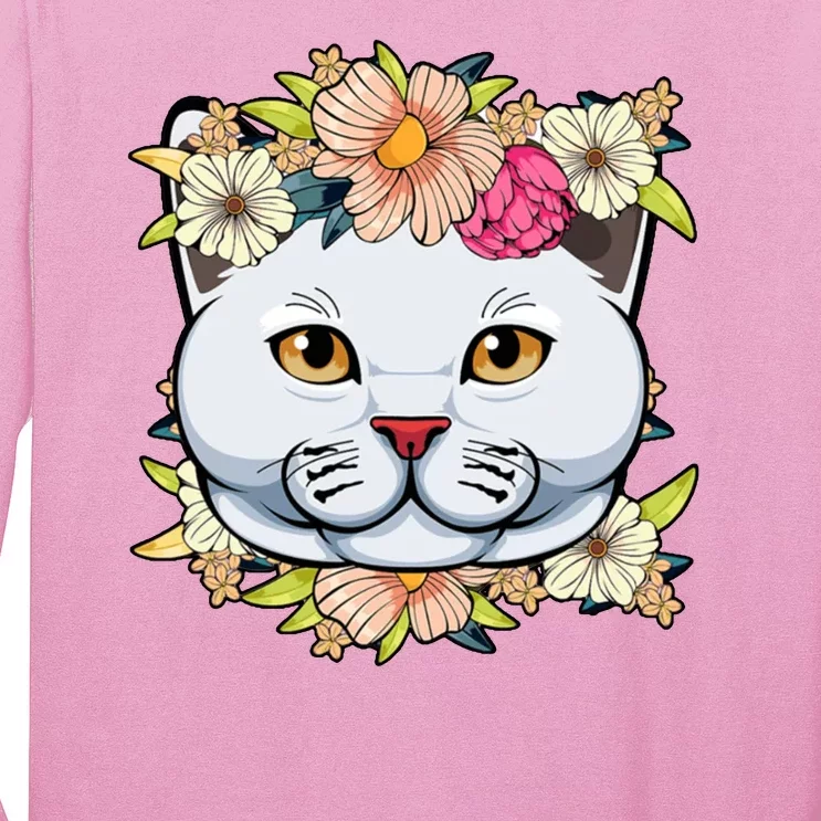 Cat Lover Spring Floral Gift Long Sleeve Shirt