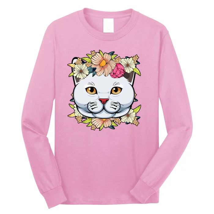 Cat Lover Spring Floral Gift Long Sleeve Shirt