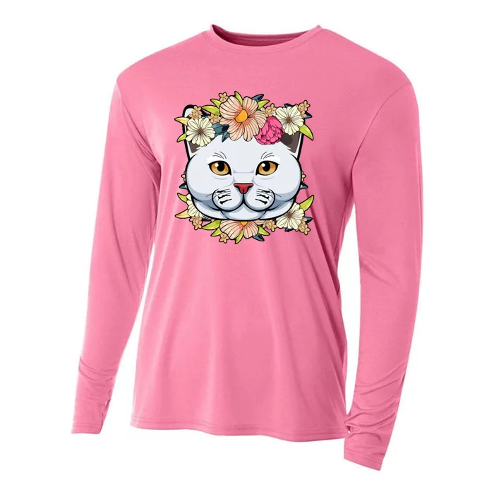 Cat Lover Spring Floral Gift Cooling Performance Long Sleeve Crew