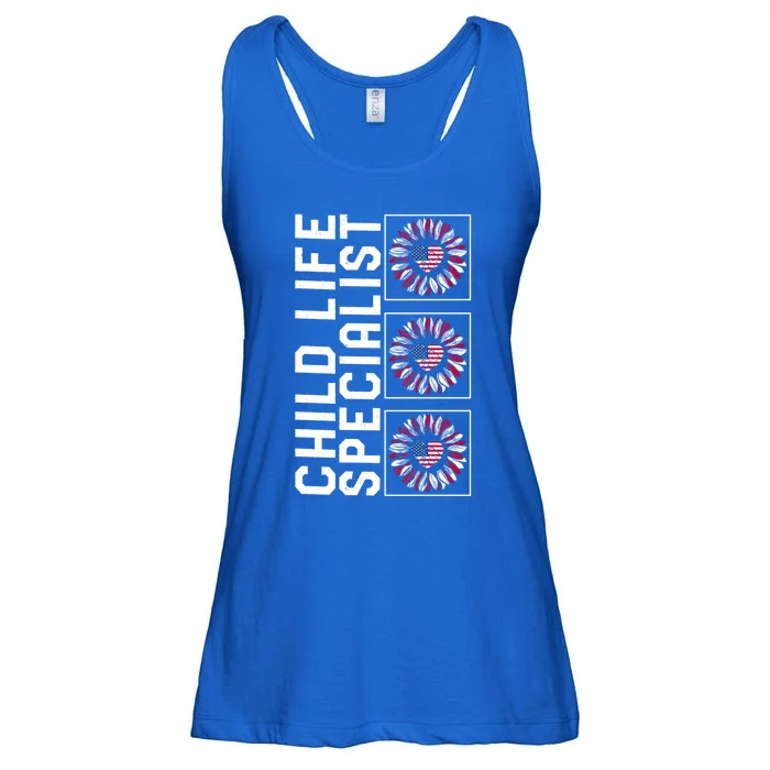 Child Life Specialist Sunflower 4th Of July Usa Flag America Gift Ladies Essential Flowy Tank