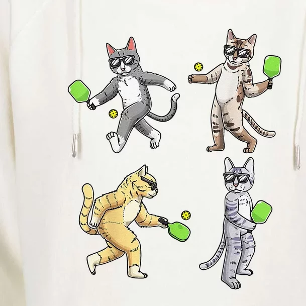 Cats Love To Play Pickleball Too Fun Player Paddle Womens Funnel Neck Pullover Hood