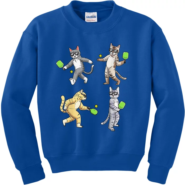 Cats Love To Play Pickleball Too Fun Player Paddle Kids Sweatshirt