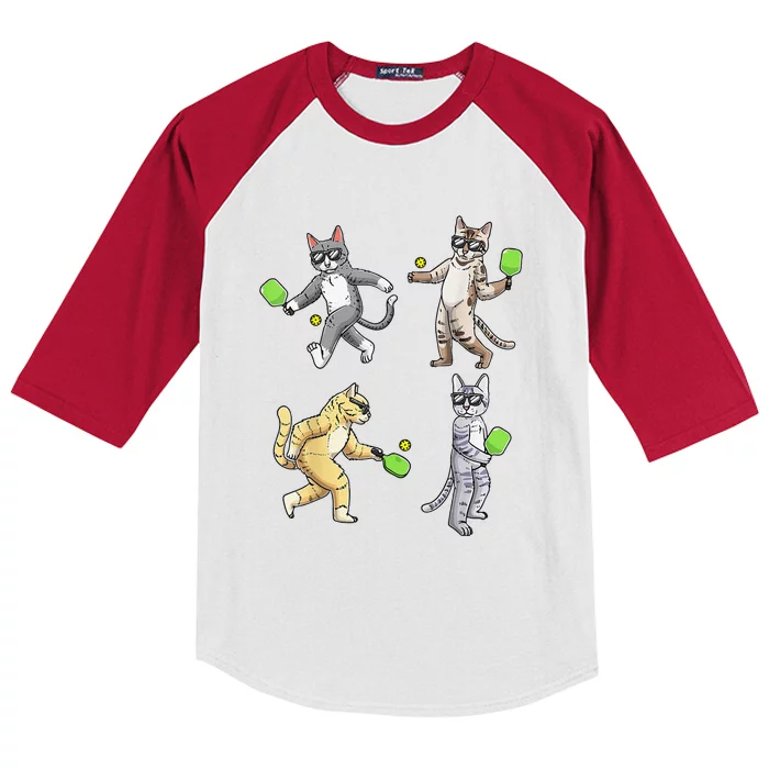 Cats Love To Play Pickleball Too Fun Player Paddle Kids Colorblock Raglan Jersey