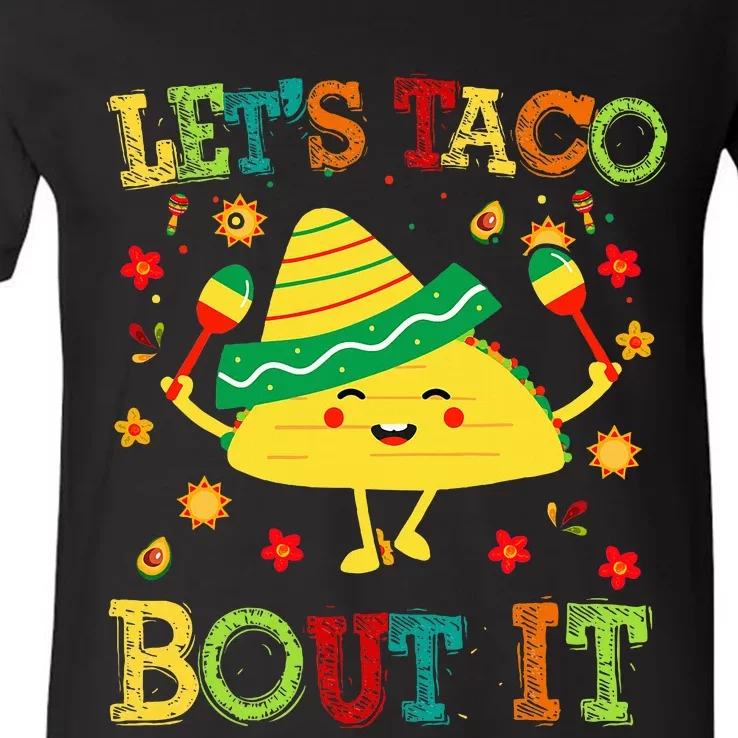 Cute Lets Taco Bout It Funny Mexican Taco V-Neck T-Shirt