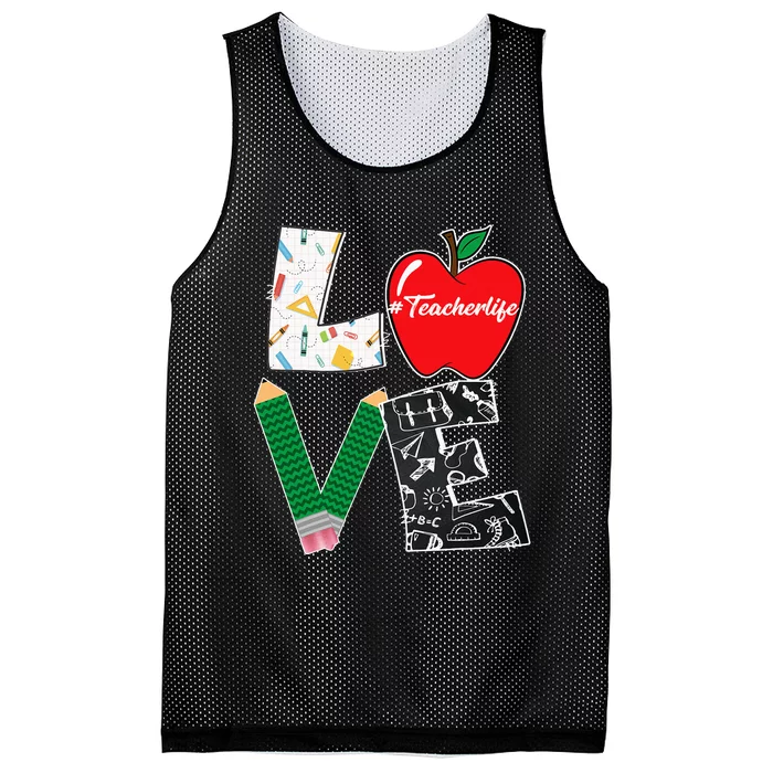 Cute Love Teaching Back to School I love Teacher Life Mesh Reversible Basketball Jersey Tank