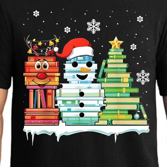 Christmas Library Tree Snoman Merry Bookmas Book Lover Xmas Pajama Set