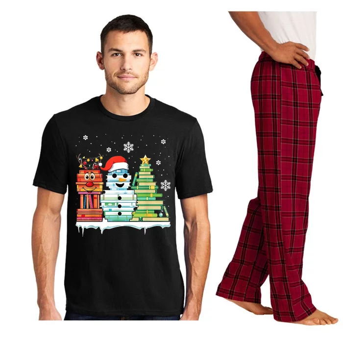 Christmas Library Tree Snoman Merry Bookmas Book Lover Xmas Pajama Set