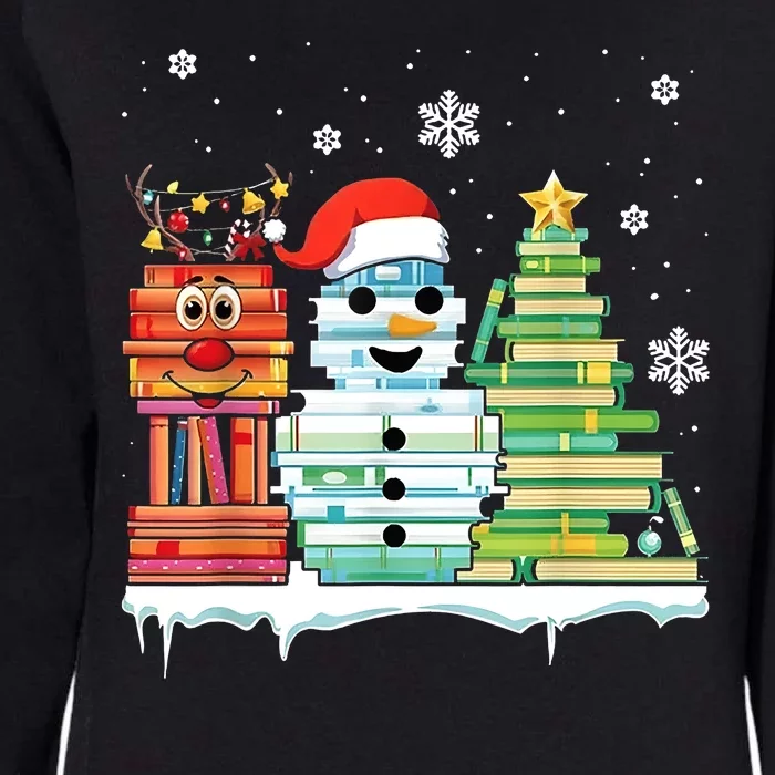 Christmas Library Tree Snoman Merry Bookmas Book Lover Xmas Womens California Wash Sweatshirt