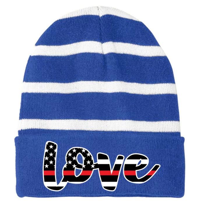 Cute Love The Red Thin Line Flag Firefighters Meaningful Gift Striped Beanie with Solid Band