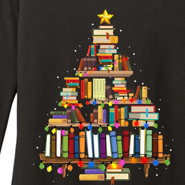 Christmas Library Tree Lights For Librarian And Book Lover Womens CVC Long Sleeve Shirt