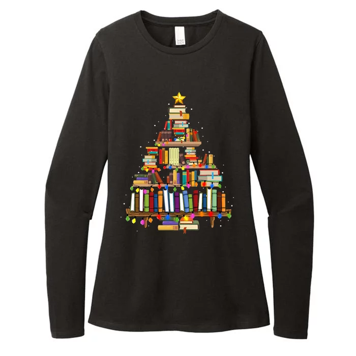 Christmas Library Tree Lights For Librarian And Book Lover Womens CVC Long Sleeve Shirt