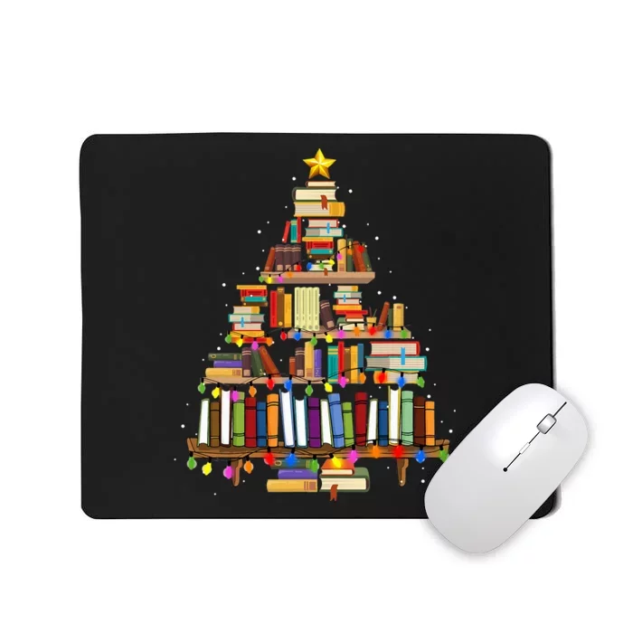 Christmas Library Tree Lights For Librarian And Book Lover Mousepad