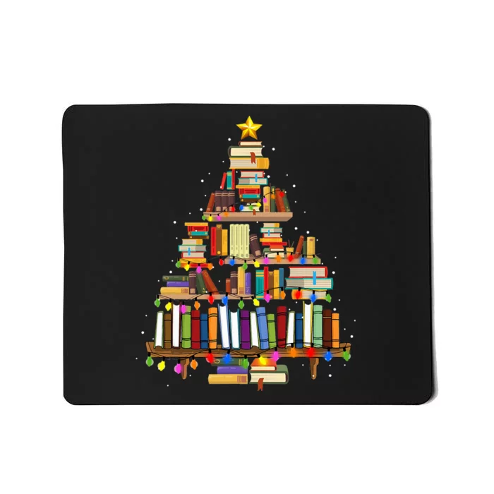 Christmas Library Tree Lights For Librarian And Book Lover Mousepad