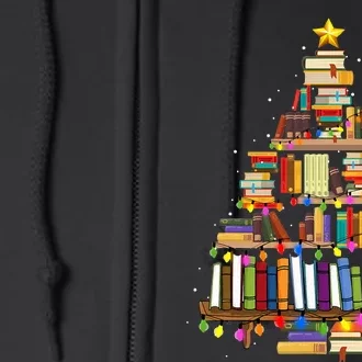 Christmas Library Tree Lights For Librarian And Book Lover Full Zip Hoodie