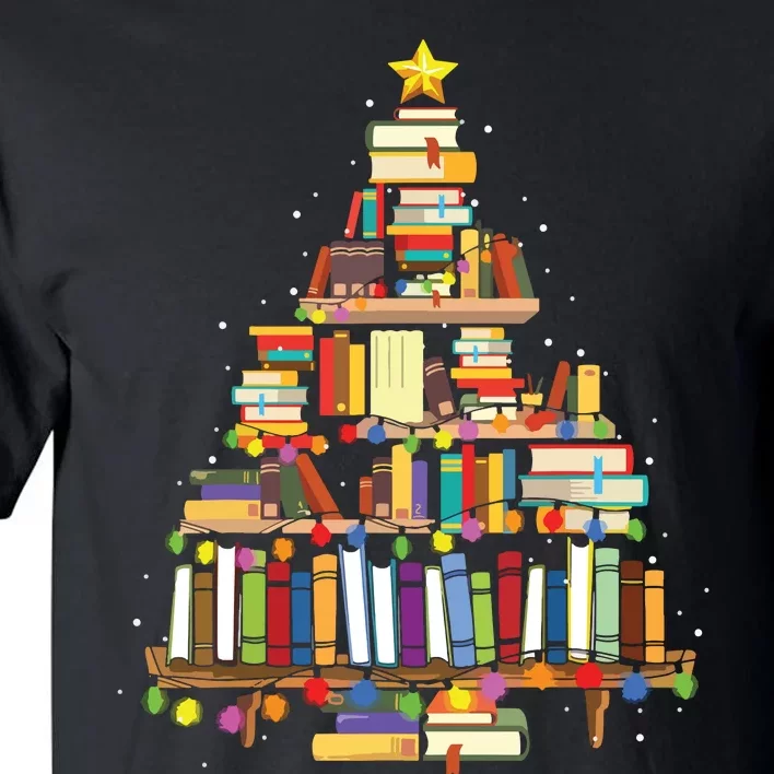 Christmas Library Tree Gift For Librarian And Book Lover Tall T-Shirt