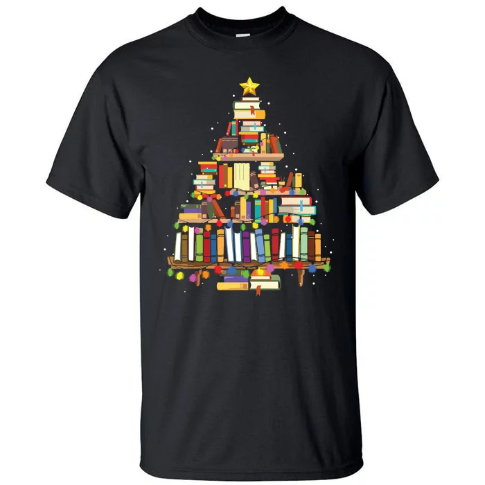 Christmas Library Tree Gift For Librarian And Book Lover Tall T-Shirt