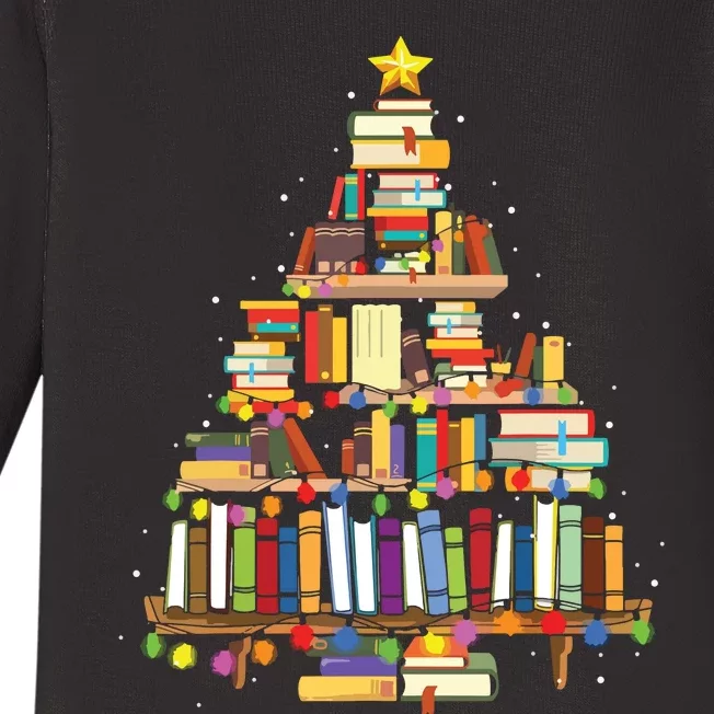 Christmas Library Tree Gift For Librarian And Book Lover Baby Long Sleeve Bodysuit