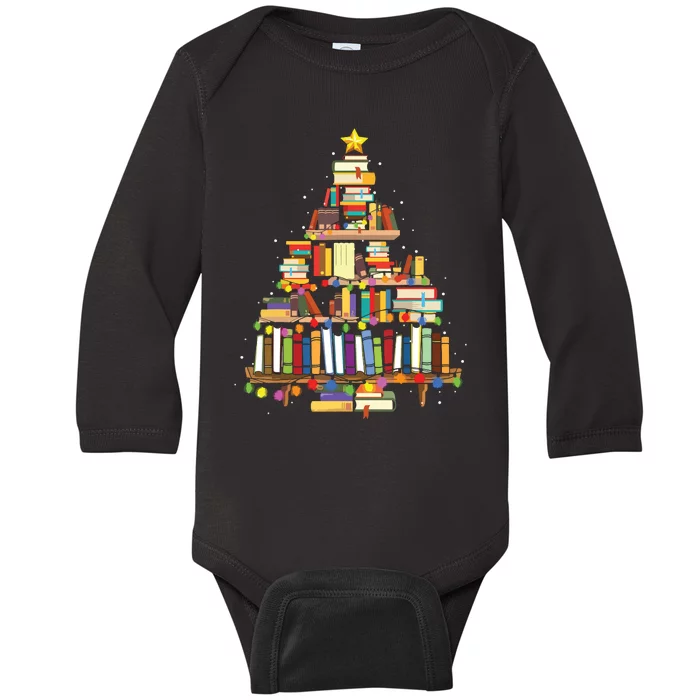 Christmas Library Tree Gift For Librarian And Book Lover Baby Long Sleeve Bodysuit