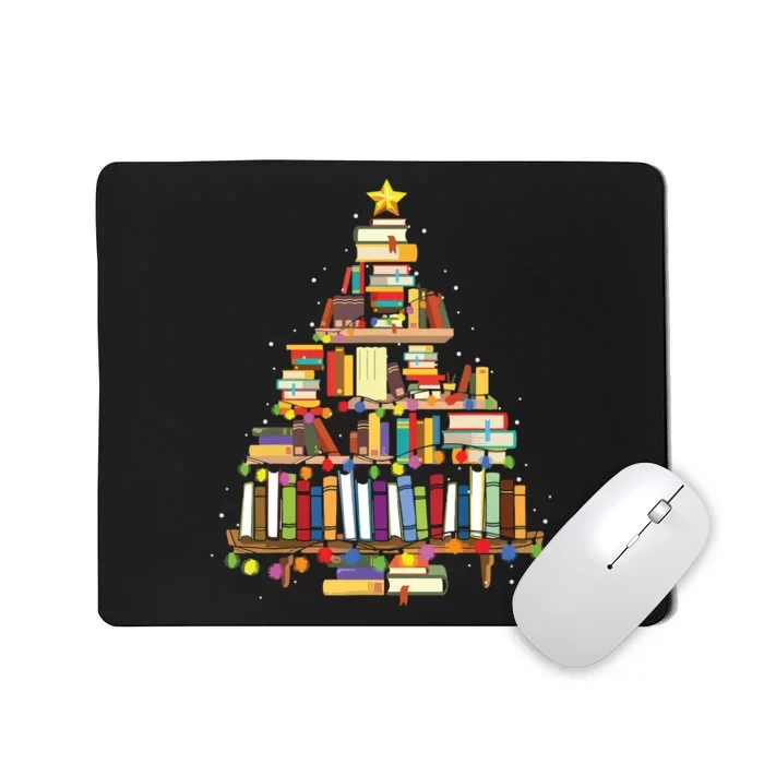 Christmas Library Tree Gift For Librarian And Book Lover Mousepad