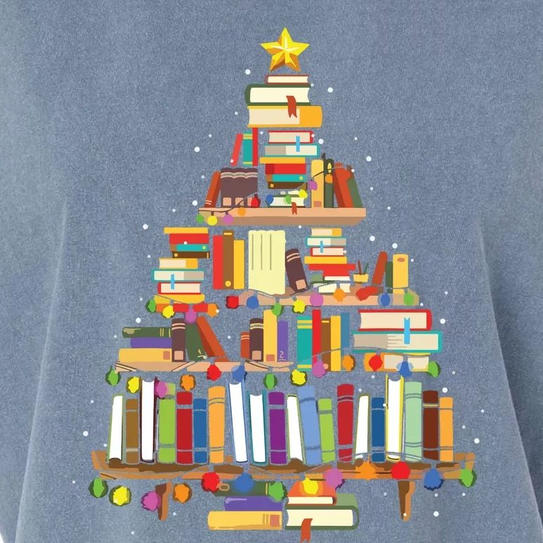 Christmas Library Tree Gift For Librarian And Book Lover Garment-Dyed Women's Muscle Tee