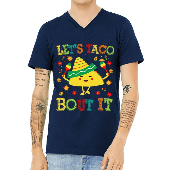 Cute Lets Taco Bout It Funny Mexican Taco V-Neck T-Shirt