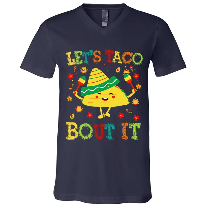 Cute Lets Taco Bout It Funny Mexican Taco V-Neck T-Shirt