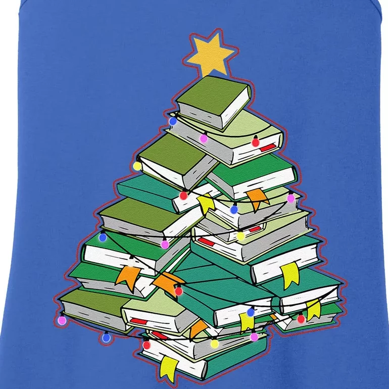 Christmas Library Tree Librarian Book Lover Xmas Ladies Essential Tank