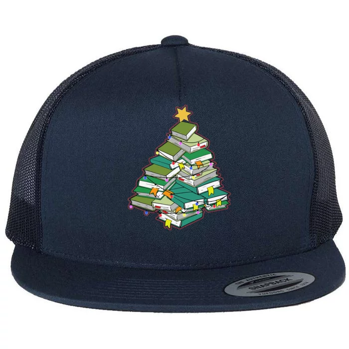 Christmas Library Tree Librarian Book Lover Xmas Flat Bill Trucker Hat