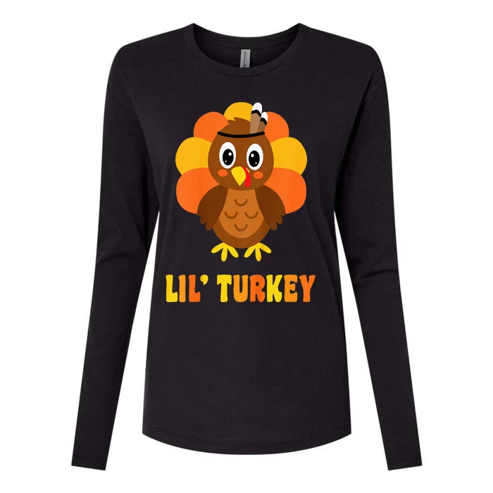 Cute Lil Turkey  Thanksgiving Womens Cotton Relaxed Long Sleeve T-Shirt