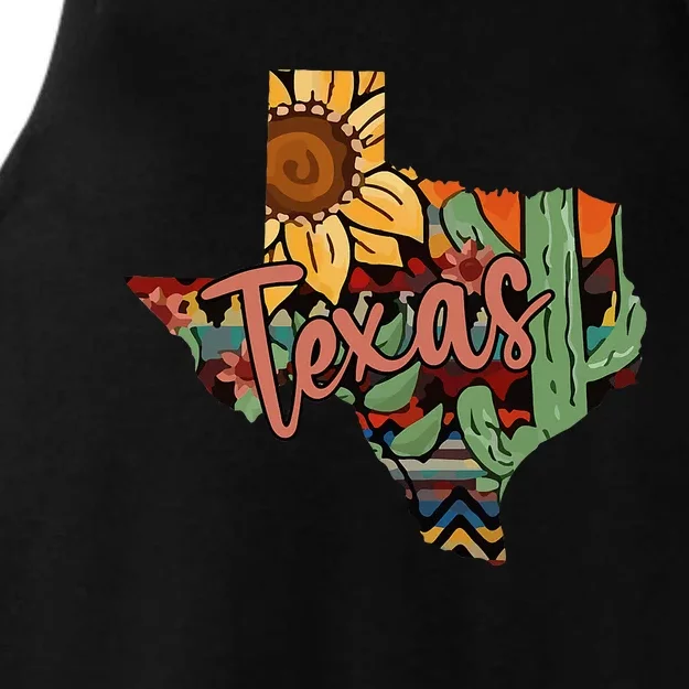 Cute Love Texas State Cactus Sunflower Ladies Tri-Blend Wicking Tank