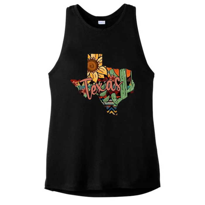 Cute Love Texas State Cactus Sunflower Ladies Tri-Blend Wicking Tank