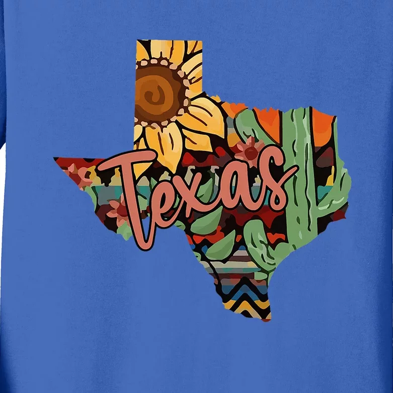 Cute Love Texas State Cactus Sunflower Kids Long Sleeve Shirt