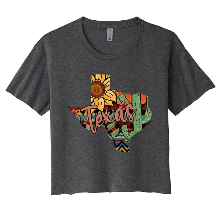 Cute Love Texas State Cactus Sunflower Women's Crop Top Tee