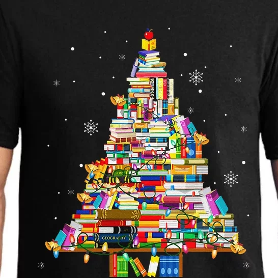 Christmas Library Tree Lights For Librarian And Book Lover Pajama Set