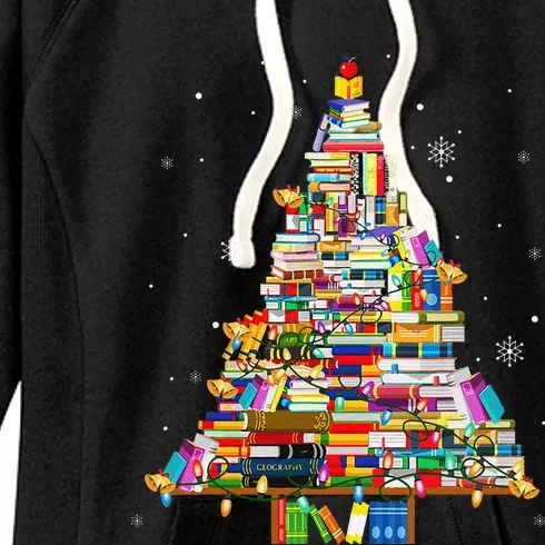 Christmas Library Tree Lights For Librarian And Book Lover Women's Fleece Hoodie